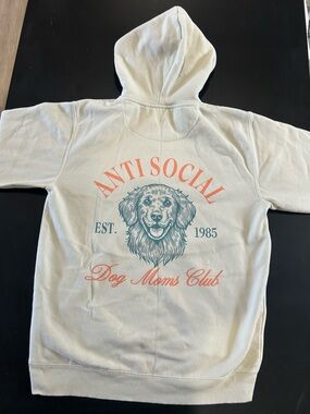 Anti Social Dog Moms Club Hoodie - Cream with Coral & Teal Print
